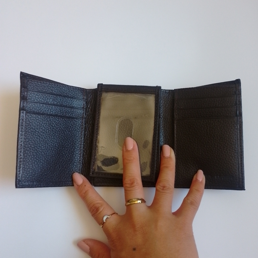 Men's trifold wallet genuine leather dark brown - Picture 2 of 9